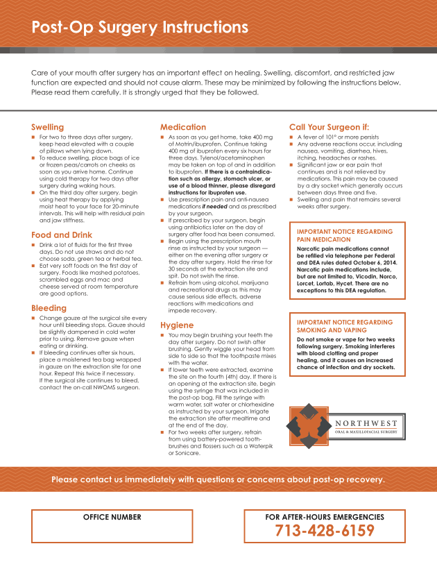 Post-Op Surgery Instructions - Northwest Oral & Maxillofacial Surgery